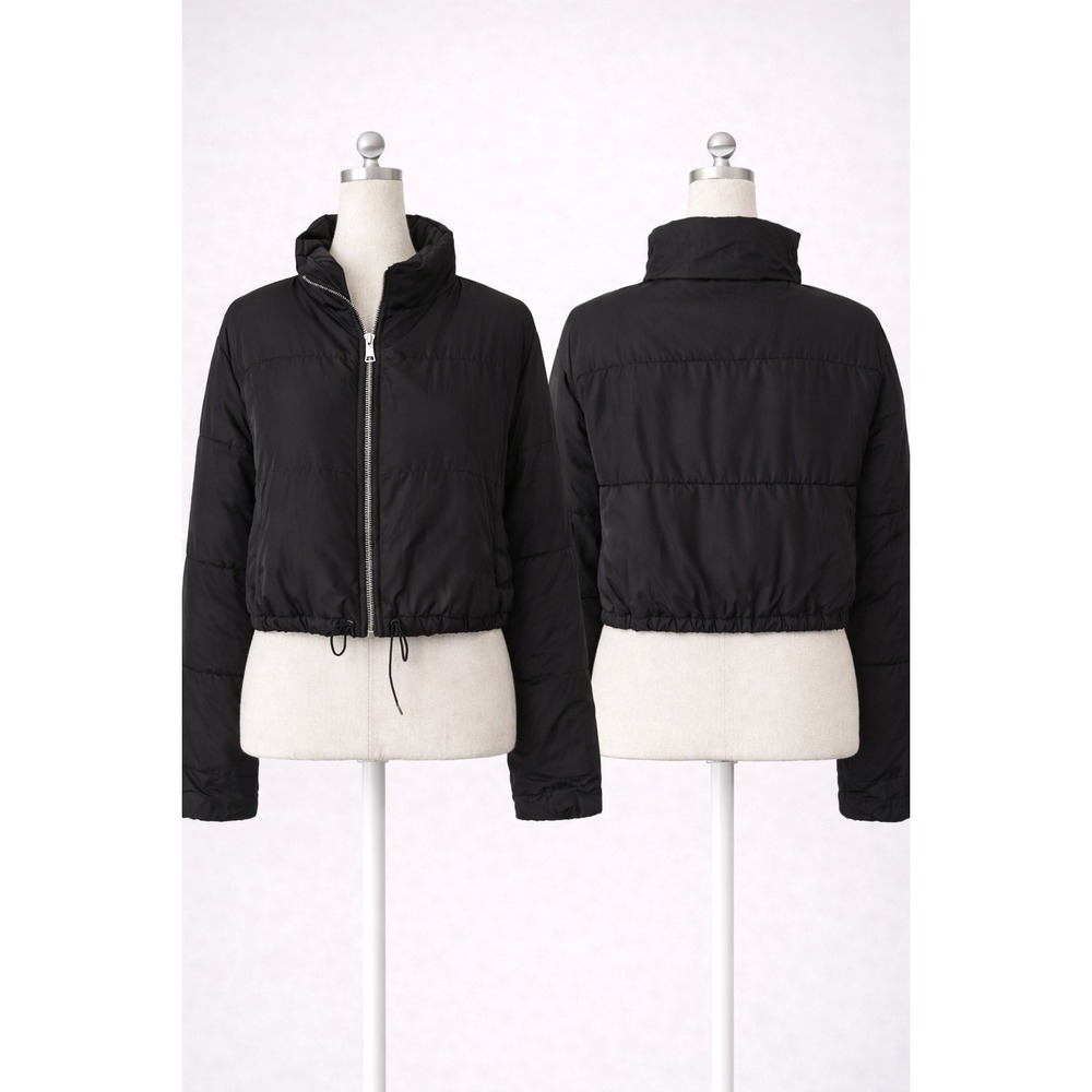 PrettyLittleThing Black Cropped Puffer Jacket - Streetwear Baddie‎ Sz 12